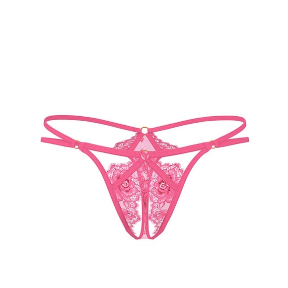 Victoria's Secret Other - Victoria’s Secret Rose Lace Strappy Ring Hardware Crotchless Thong Panty